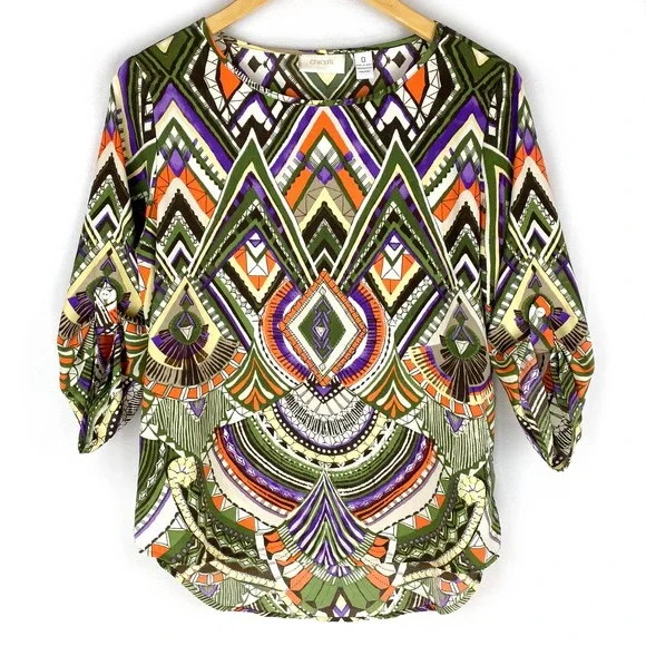 Chico's Blouse Multicolor Geometric High Low 0 (4/S) - Picture 1 of 8